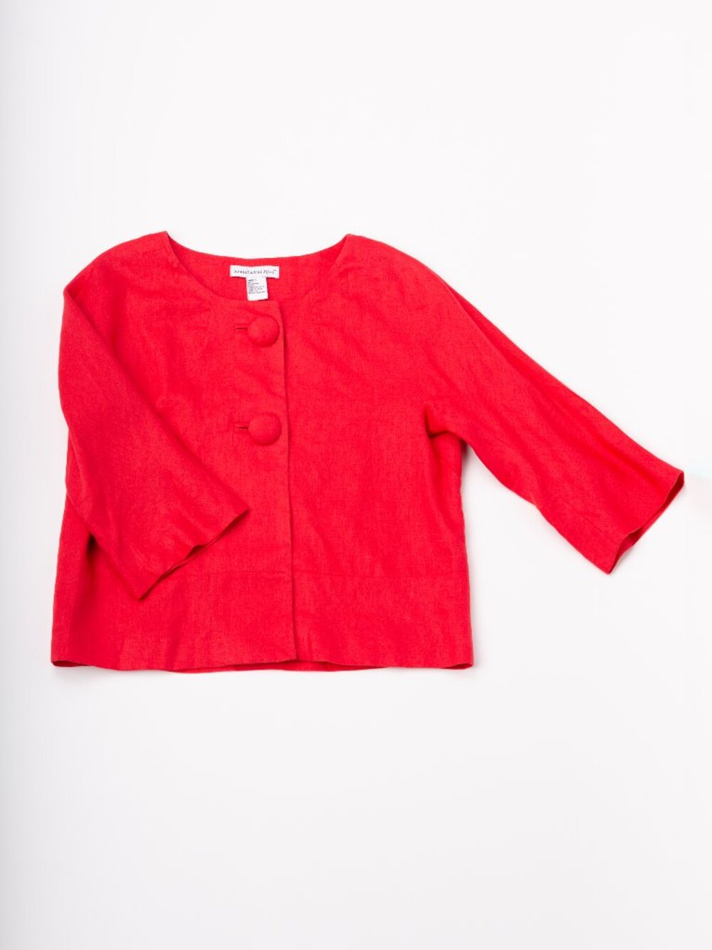 Mandarin Blue 100% Linen Boxy Crop Jacket Coral Red Large Lagenlook Coastal